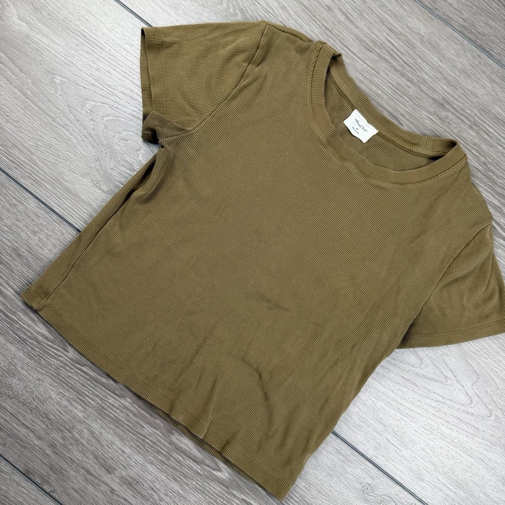 Wilfred Free Women's Short Sleeve Ribbed Cropped Top Brown Size Medium